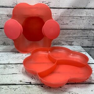 Tupperware Divided Serving Dish Bowl‎ Container Coral 4625A-2 w/ 2 Side Bowls
